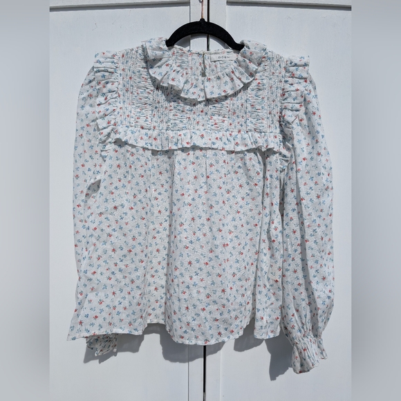 Doen Floral Ruffle Blouse - White and Pink - Picture 2 of 8